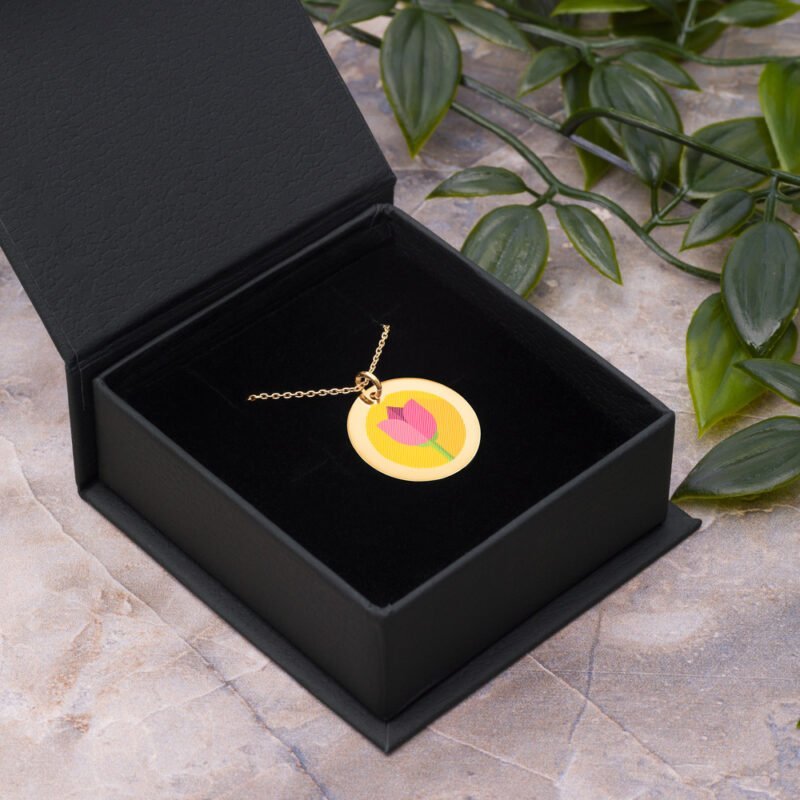 Pink Rose Disc Necklace