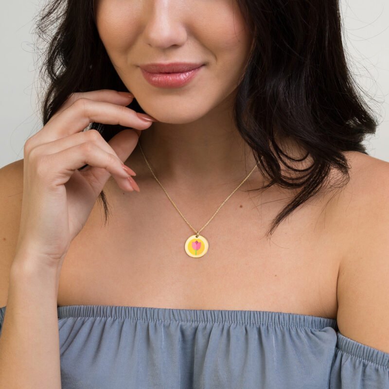Pink Rose Disc Necklace - Image 2