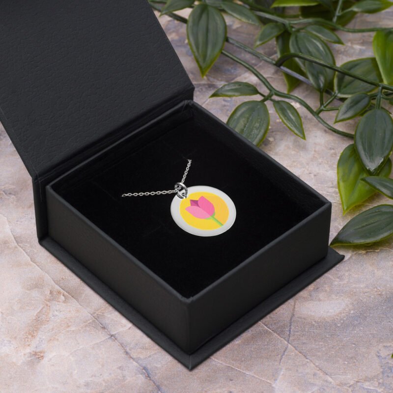 Pink Rose Disc Necklace - Image 12